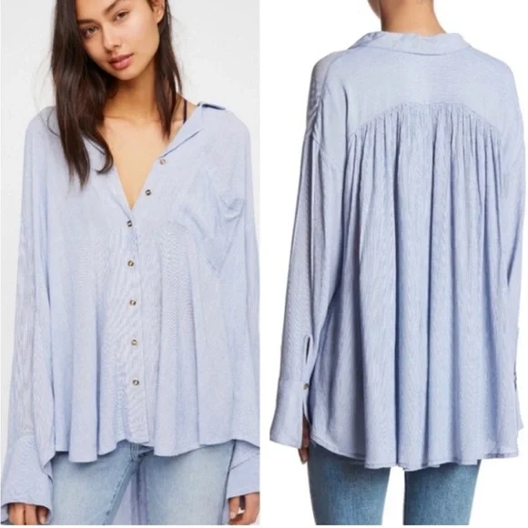 Free People Magic Breeze Button Up
Blue and White Stripe Oversized Flowy Top XS - Picture 2 of 9
